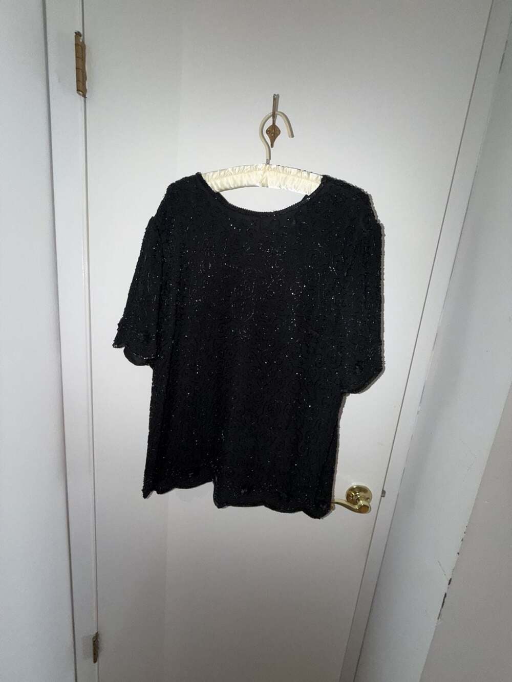 Brilliante by JA Black Beaded Sequin Short Sleeve Top 2X